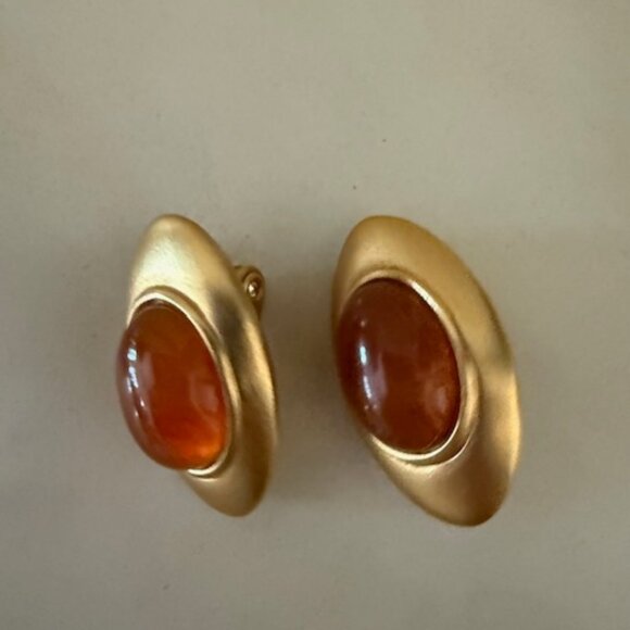Monet Jewelry - vintage monet lucite amber clip on earrings